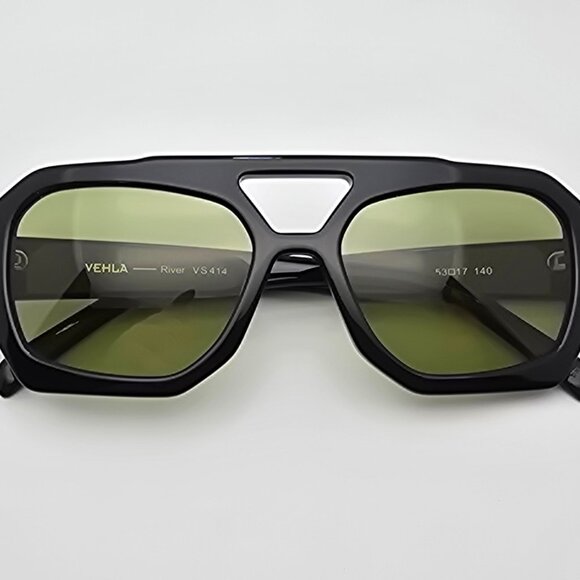 Vehla River VS414 Gloss Black Frame Khaki Lens Aviator Sunglasses 53-17-140 main image 5